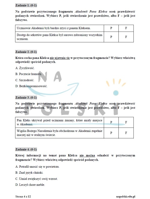 "Akademia Pana Kleksa" - próbny egzamin ósmoklasisty z ogłoszeniem i tematem opowiadania