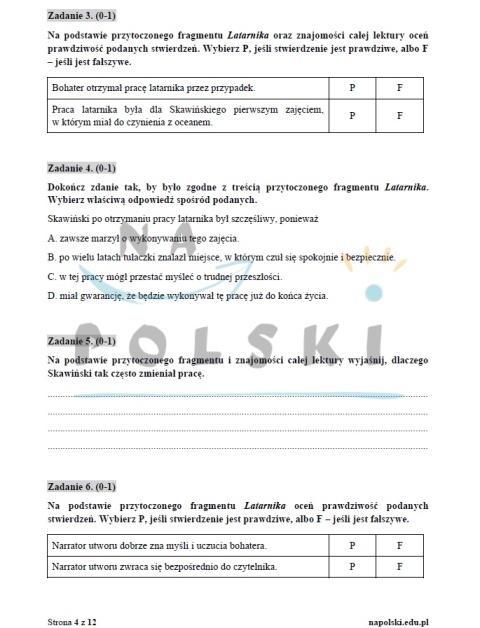 "Latarnik" - próbny egzamin ósmoklasisty z ogłoszeniem i tematem przemówienia
