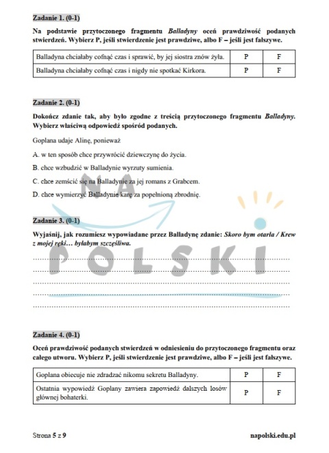 "Balladyna" - próbny egzamin ósmoklasisty