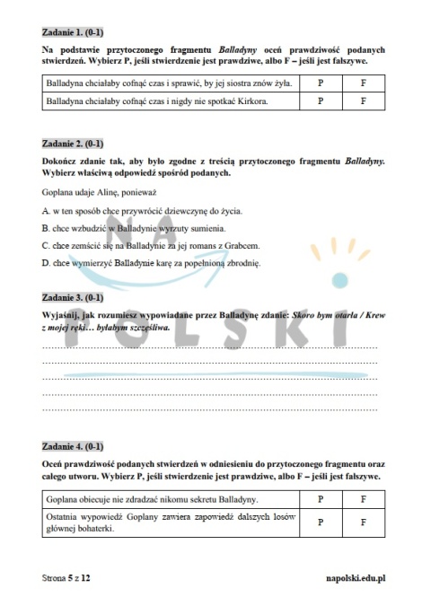 "Balladyna" - próbny egzamin ósmoklasisty z zaproszeniem i tematem przemówienia