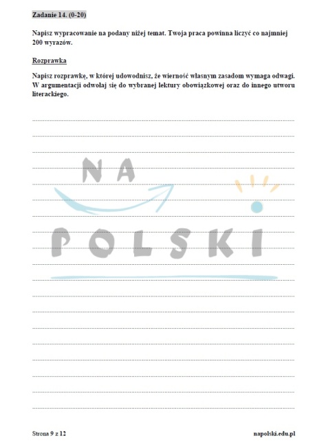 "Chłopcy z Placu Broni" - próbny egzamin ósmoklasisty z ogłoszeniem i tematem rozprawki