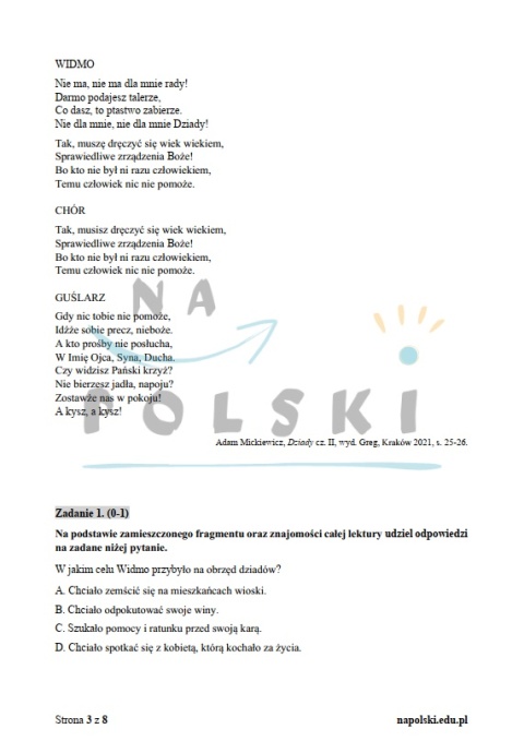 "Dziady" cz. II - próbny egzamin ósmoklasisty "Dziady" cz. II - próbny egzamin ósmoklasisty