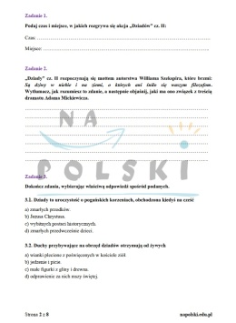 Dziady cz. II - sprawdzian ze znajomości lektury