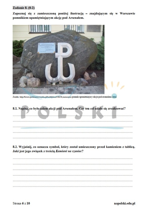 "Kamienie na szaniec" - próbny egzamin ósmoklasisty z ogłoszeniem i tematem przemówienia