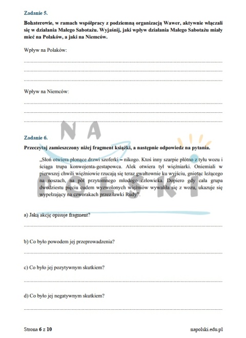 "Kamienie na szaniec" - sprawdzian ze znajomości lektury