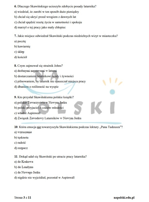 "Latarnik" - sprawdzian ze znajomości lektury "Latarnik" - sprawdzian ze znajomości lektury