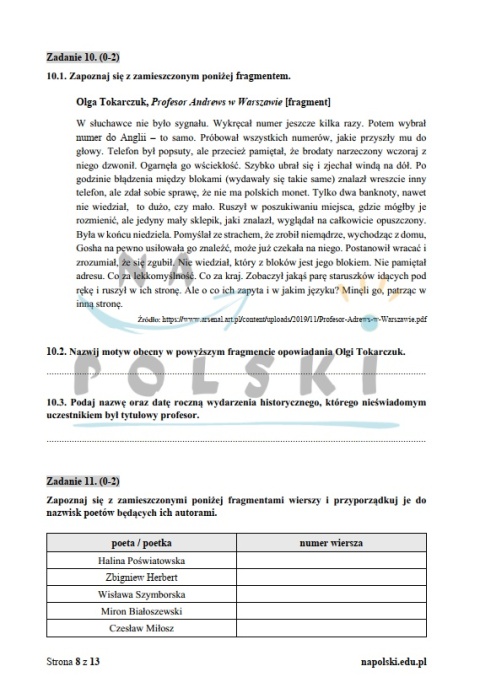 Literatura współczesna - test historycznoliteracki