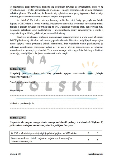 "Magia wieczerzy wigilijnej" - czytanie ze zrozumieniem