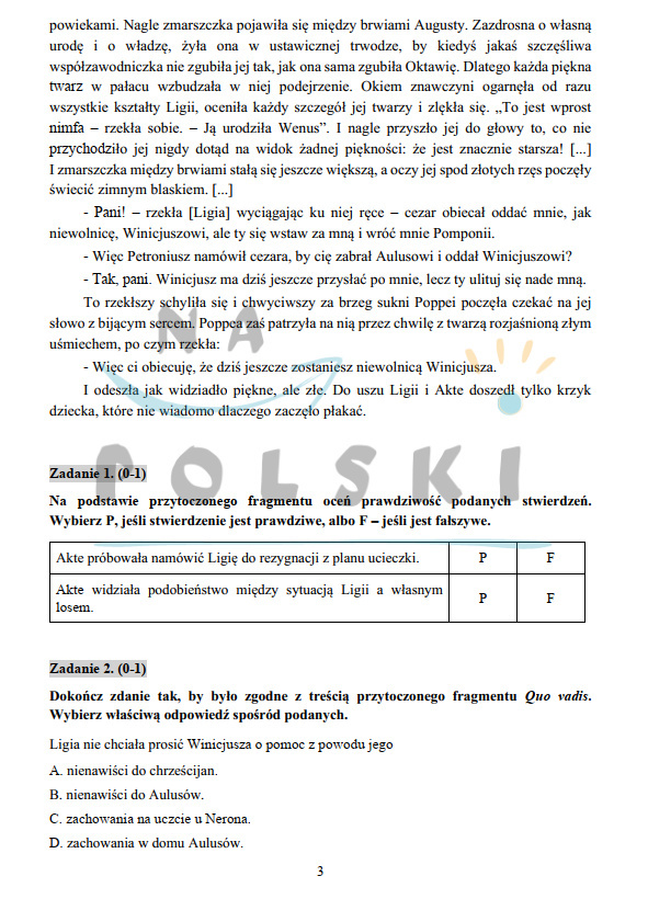 "Quo vadis" - próbny egzamin ósmoklasisty | Na Polski