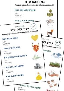 Związki frazeologiczne i cechy bohaterów literackich - trzy karty pracy