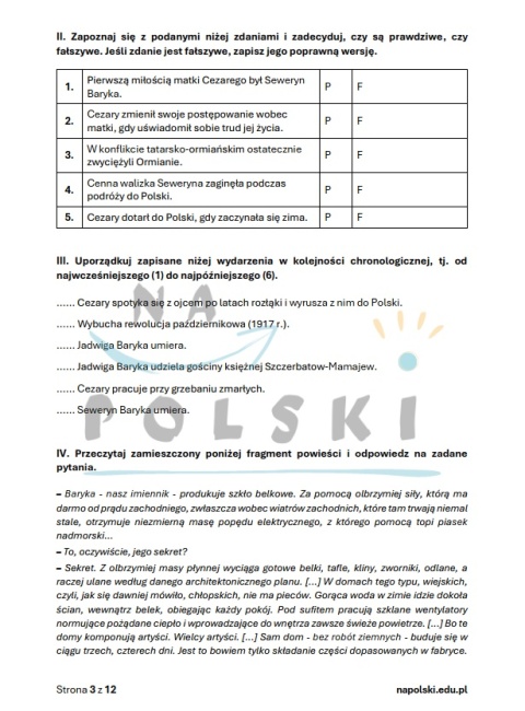 "Przedwiośnie" - sprawdzian ze znajomości lektury