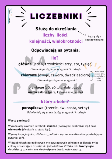 Liczebnik - najważniejsze informacje Liczebnik - najważniejsze informacje