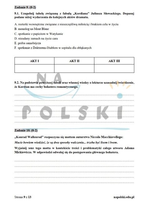 Romantyzm - test historycznoliteracki, wersja poszerzona