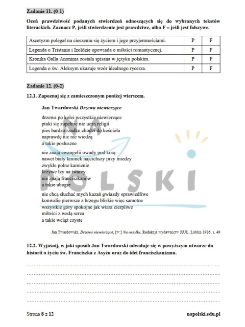Średniowiecze - test historycznoliteracki, wersja poszerzona
