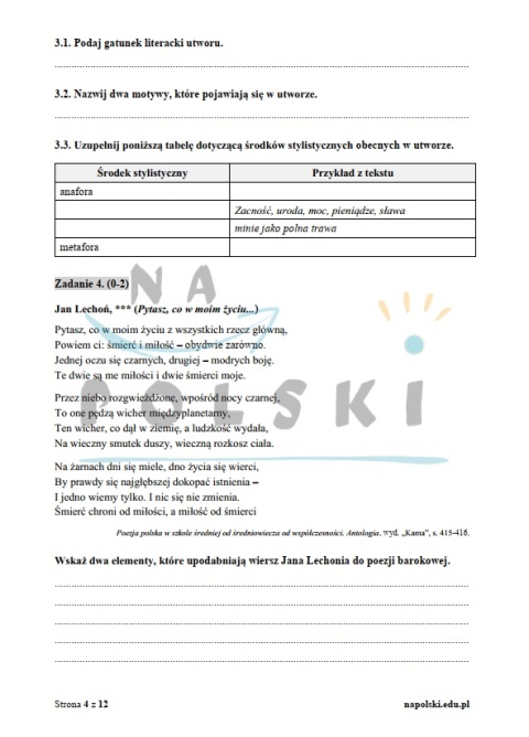 Test historycznoliteracki - utwory poetyckie, wszystkie epoki