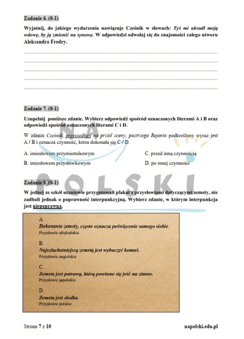 "Zemsta" - próbny egzamin ósmoklasisty