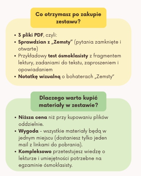 "Zemsta" - zestaw materiałów edukacyjnych i ćwiczeniowych